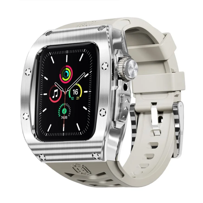 Shelbox - Shellbox Apple Watch 45mm Armband Silikon Metal - Vit