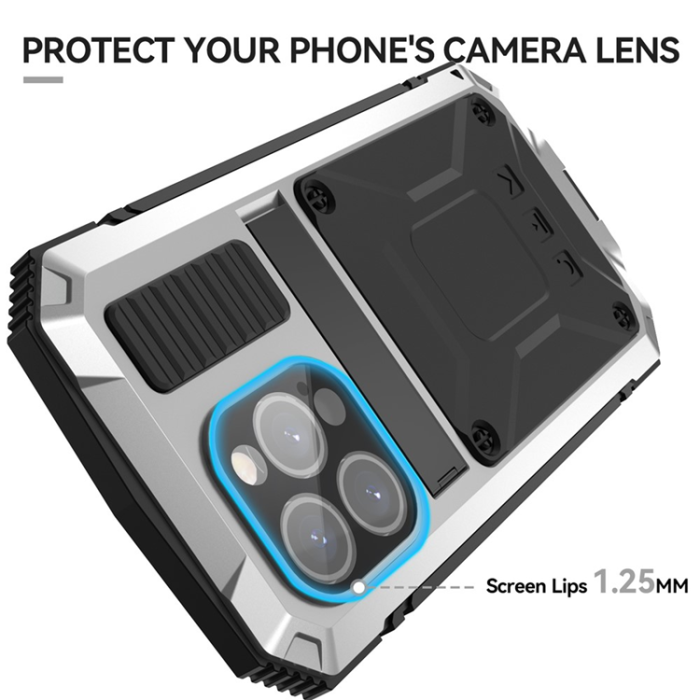 R-JUST - R-JUST iPhone 15 Pro Max Mobilskal med Härdat Glas - Silver