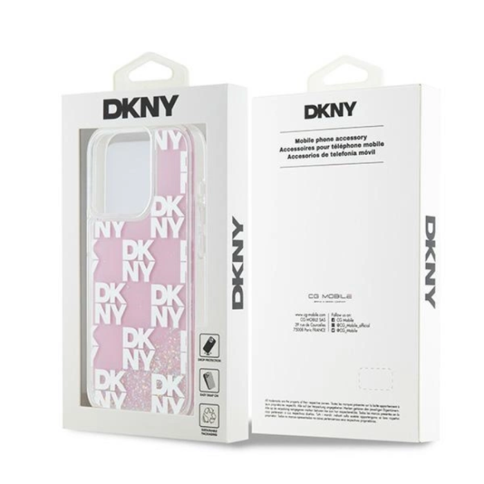 DKNY - DKNY iPhone 15 Pro Mobilskal Liquid Glitter Multi Logo - Rosa