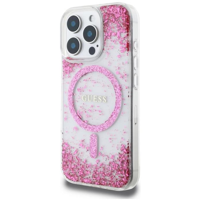 Guess - Guess iPhone 16 Pro Mobilskal MagSafe HC Resin Bottom Glitter - Rosa