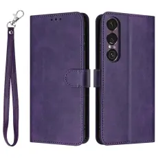 A-One Brand - Sony Xperia 1 VII Konstl&auml;der Pl&aring;nboksfodral Calf Texture Med Rem - Lila