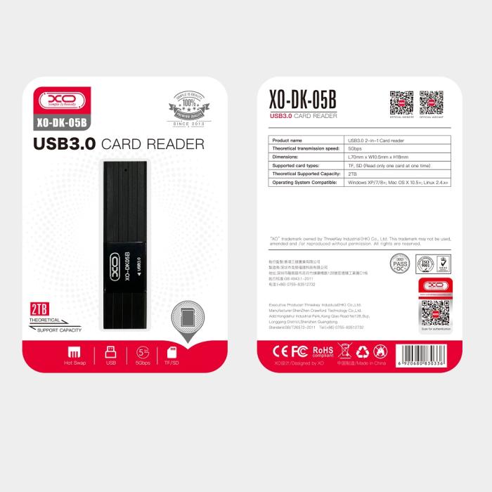 XO - XO 2 i 1 kortläsare DK05B USB 3.0 svart
