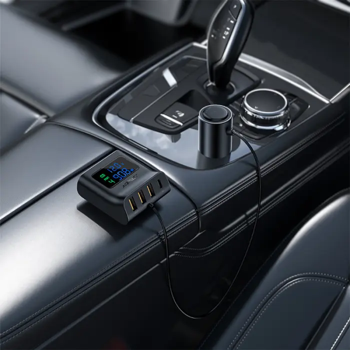 Acefast - Acefast Billaddare 90W 3x USB Till USB-C Cigarettändare - Svart