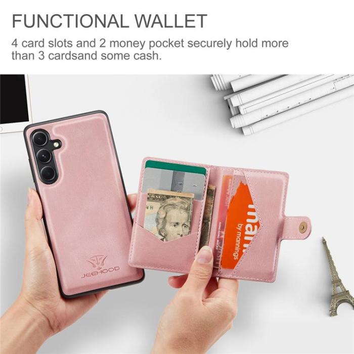 OEM - JEEHOOD Samsung Galaxy A13 5G Mobilskal Konstläder med Kortfack - Rosa