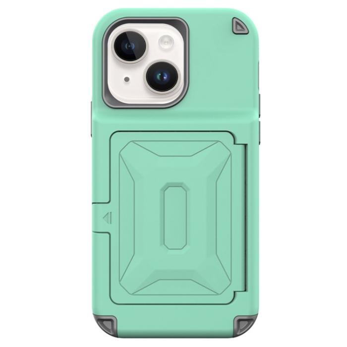 OEM - iPhone 14 Plus Skal Korthållare Mirror Kickstand - Grön