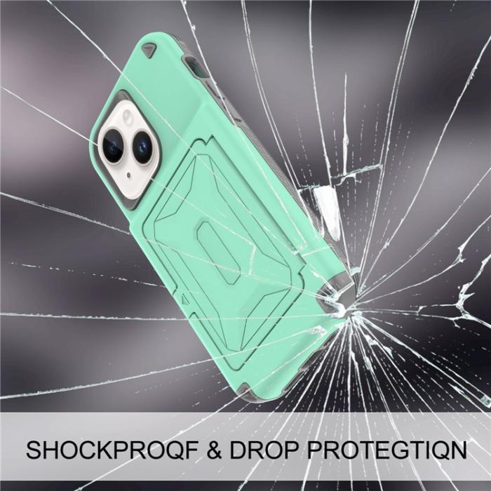 OEM - iPhone 14 Plus Skal Korthållare Mirror Kickstand - Grön