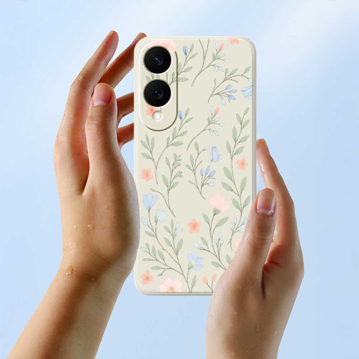 A-One Brand - Galaxy S25 Edge Mobilskal Pink Blue Flowers Straight Edge - Grön
