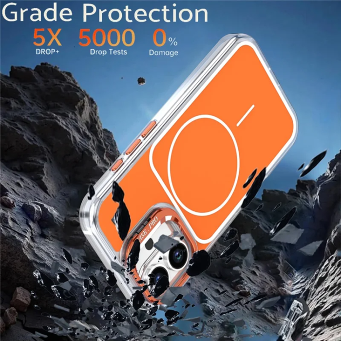 A-One Brand - iPhone 16 Mobilskal MagSafe Lens Kickstand med Handrem - Orange