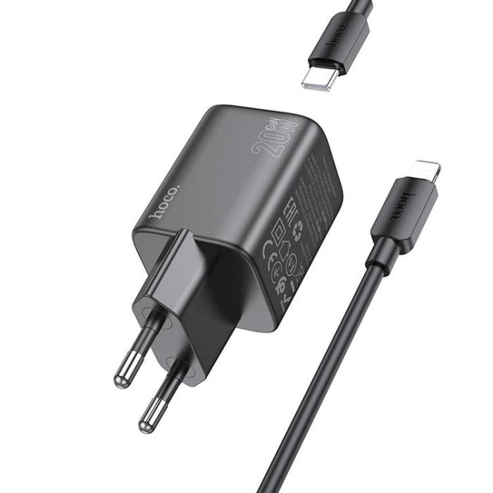 Hoco - Hoco Väggladdare 20W Type C + Kable USB-C till Lightning Kabel 1m - Svart