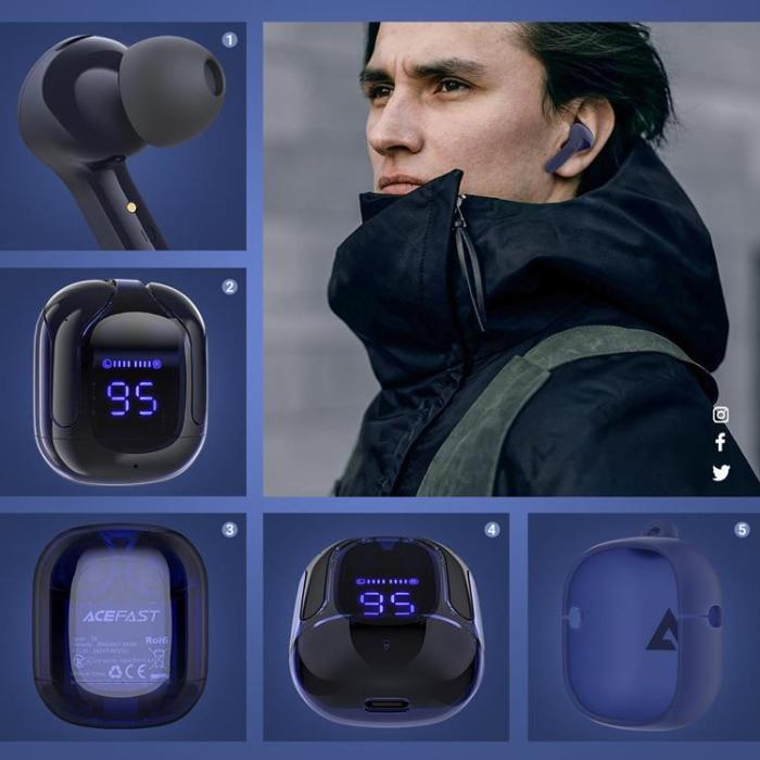Acefast - Acefast In-ear Trådlösa Hörlurar TWS Bluetooth - Blå