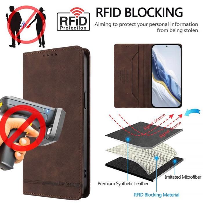 OEM - RINACASIS Samsung Galaxy A57 Plånboksfodral Konstläder RFID Skydd - Brun