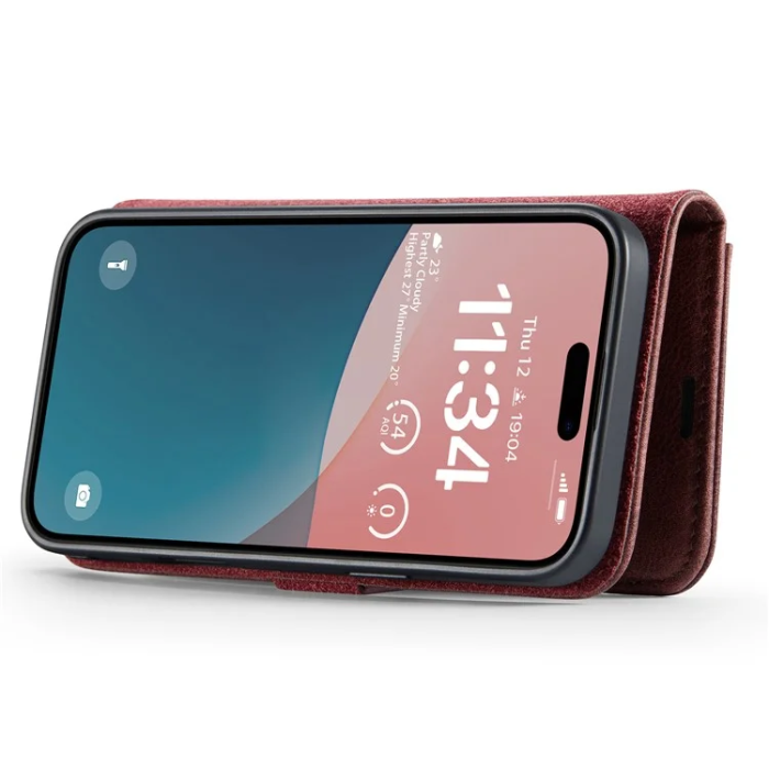 DG.MING - DG.MING iPhone 16 Plånboksfodral Split Läder - Röd