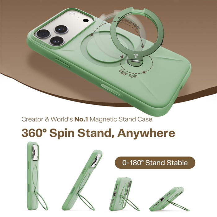 Torras - TORRAS iPhone 17 Pro Mobilskal MagSafe Ostand Q Pro - Matchagrön