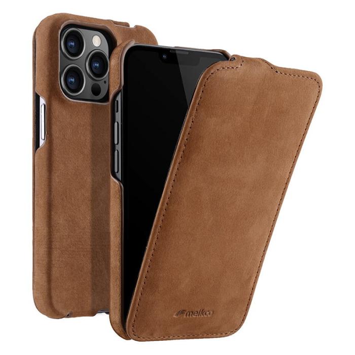 Melkco - MELKCO iPhone 12 Pro Max Vertikalt Flipfodral Äkta Läder + PC - Brun