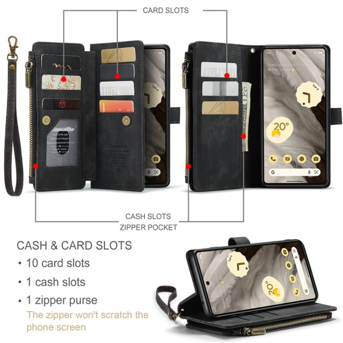 Caseme - CASEME Google Pixel 7A Plånboksfodral C30 Zipper - Svart