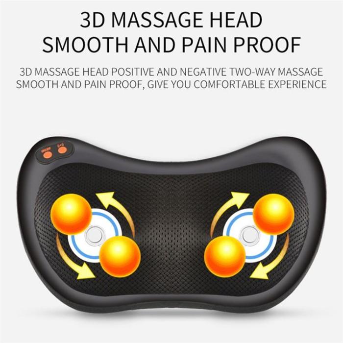 A-One Brand - 8-Node Massagekudde med Värme Plug-in - Svart