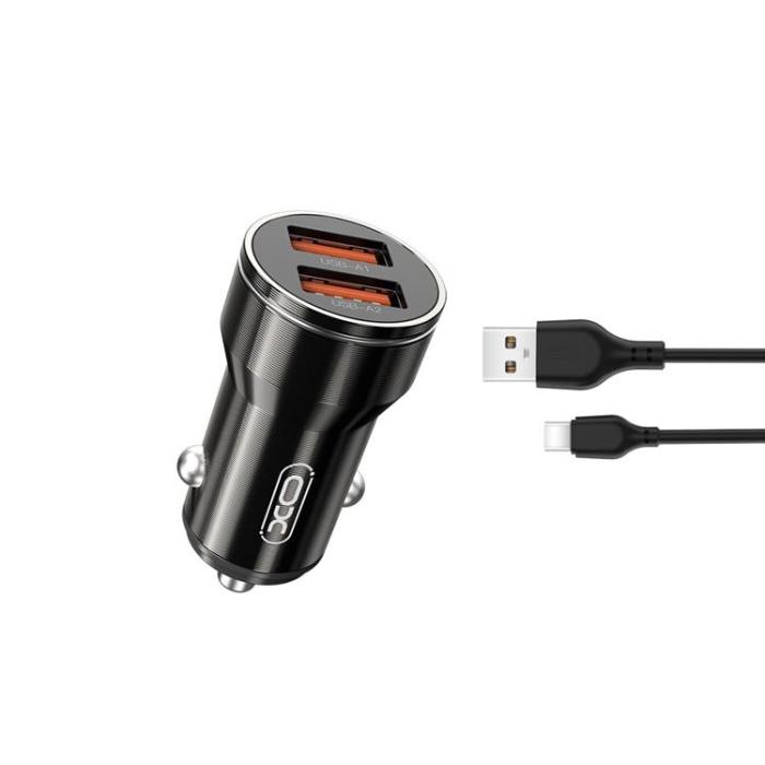 XO - XO Billaddare 2x USB 2,4A + USB-C Kabel CC48 - Svart