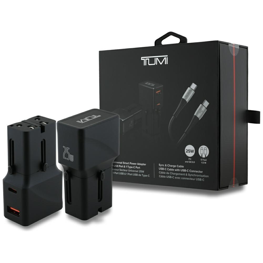 TUMI Reseladdare Adapter 25W USB-C/USB-A + USB-C/USB-C Kabel – Svart