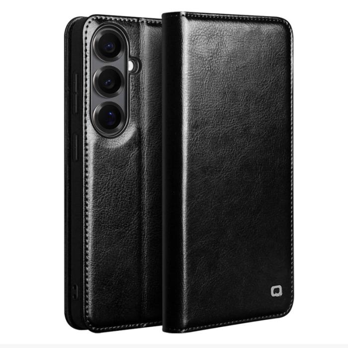 QIALINO - Qialino Plånboksfodral för Samsung Galaxy S26 Plus Äkta läder Kortfack - Svart