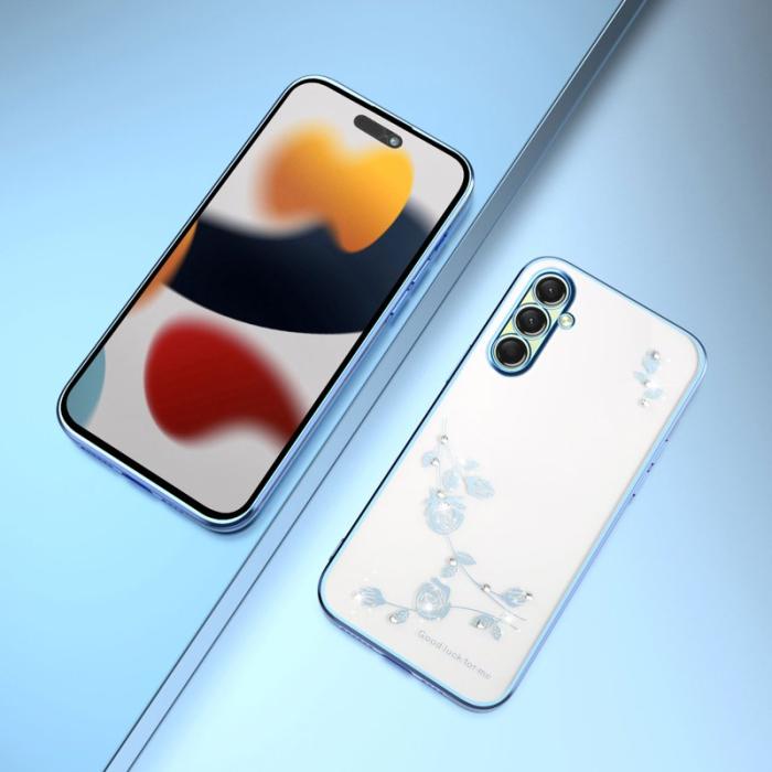 KADEM - KADEM Mobilskal till Samsung Galaxy S26 / S26 Pro Blommor Rhinsten TPU - Blå