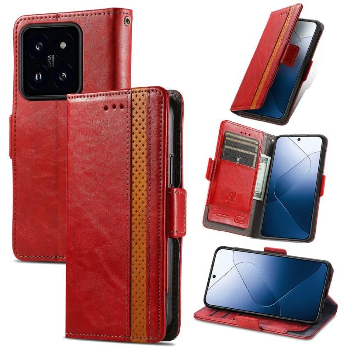 CASENEO - CASENEO Xiaomi 14T Pro Plånboksfodral Konstläder Ställ med RFID Röd