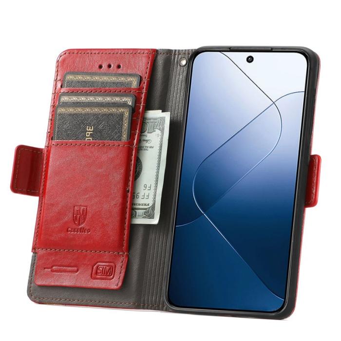 CASENEO - CASENEO Xiaomi 14T Pro Plånboksfodral Konstläder Ställ med RFID Röd
