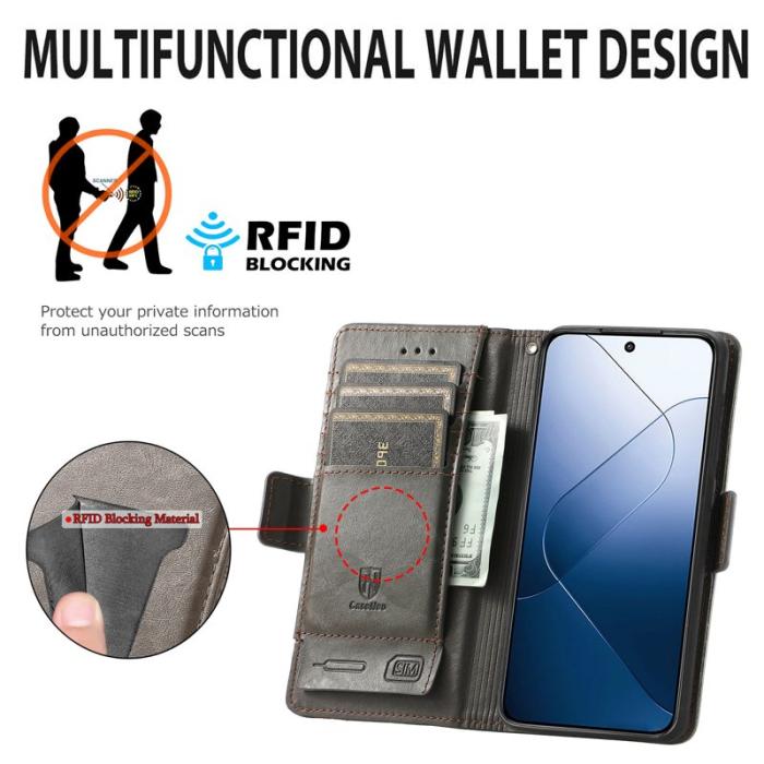 CASENEO - CASENEO Xiaomi 14T Pro Plånboksfodral Konstläder Ställ med RFID Röd