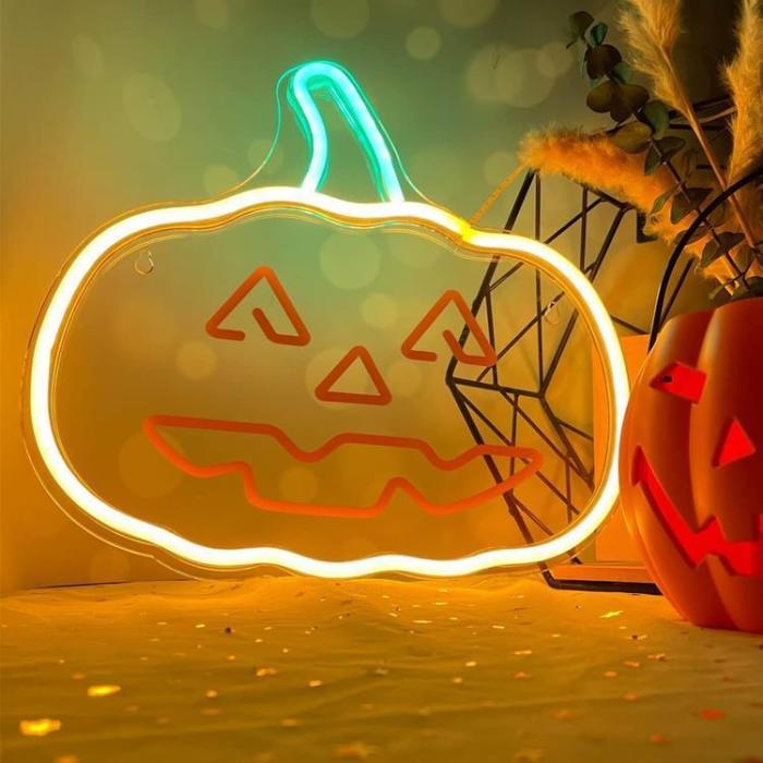 Neolia - Neolia LED Neon PLEXI PUMPKIN MED STAM NNE13 - Orange/Grön