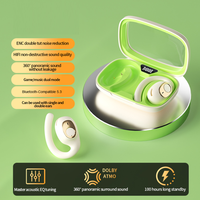 A-One Brand - Trådlösa Bluetooth-Hörlurar Open-Ear Hook Sports IPX5 Vattentäta ENC X5