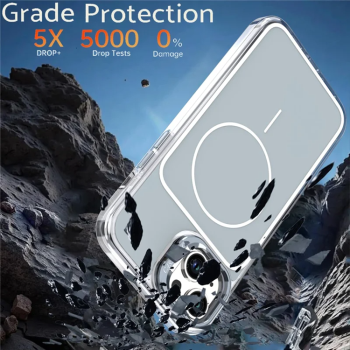 A-One Brand - iPhone 15 Plus Mobilskal MagSafe Lens Kickstand med Handrem - Grå