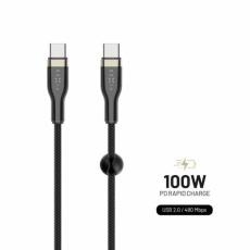 FIXED - FIXED METAL 100W USB-C/C fl&auml;tad kabel 1.2m Svart