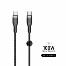 FIXED - FIXED METAL 100W USB-C/C fl&auml;tad kabel 1.2m Svart