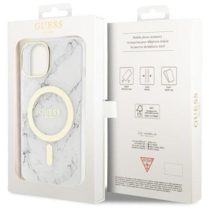 Guess - Guess iPhone 14 Plus Mobilskal MagSafe Marble - Vit