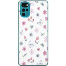 Gustaf - Mobilskal till Motorola Moto G22 med Blommor och fj&auml;rillar