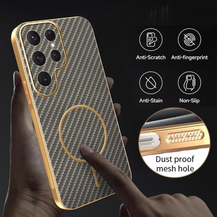 OEM - Samsung Galaxy S26 Ultra Skal Kolfiber Texturerad TPU - Kaffe