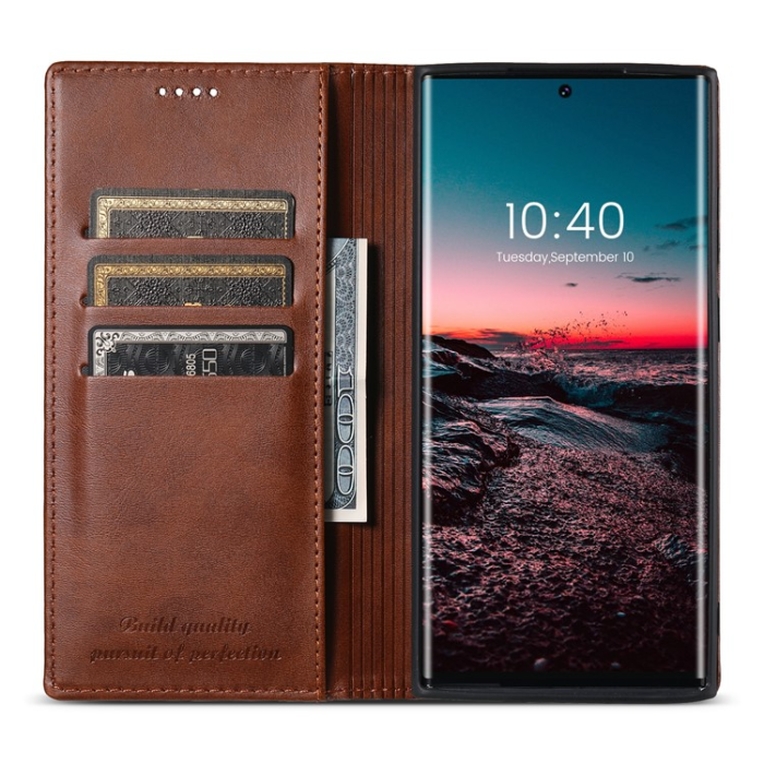 SUTENI - SUTENI Galaxy S23 Ultra Plånboksfodral Kickstand Flip - Brun