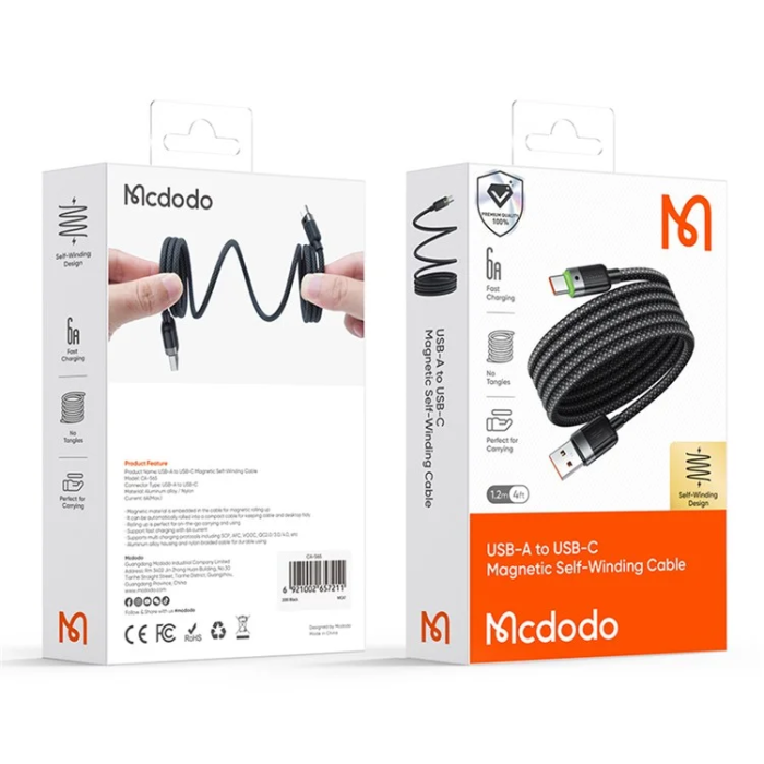 MCDODO - MCDODO USB-A - USB-C 6A Kabel 1.2m CA-5650 - Svart