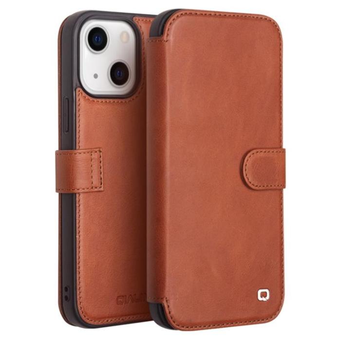 UTGATT1 - Qialino Äkta Läder Fodral iPhone 13 Mini - Brun