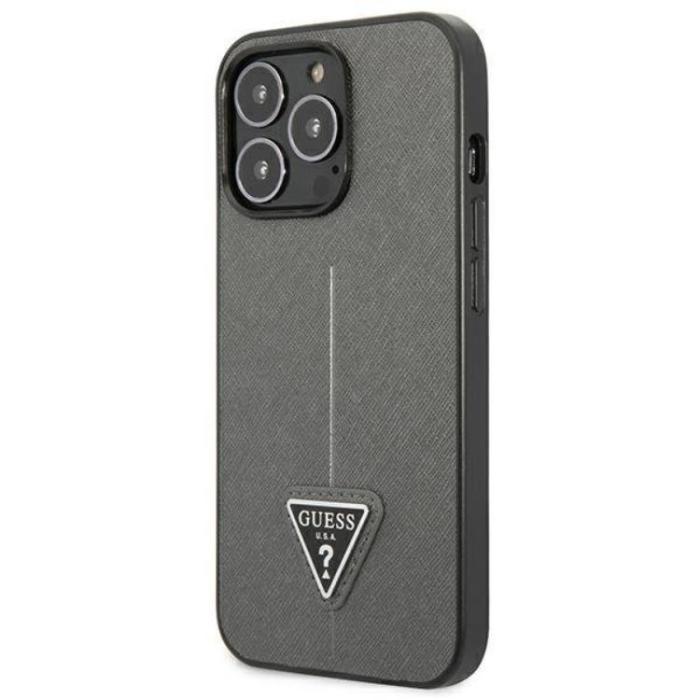 Guess - GUESS iPhone 14 Pro Max Skal Saffiano Triangle Logo - Silver