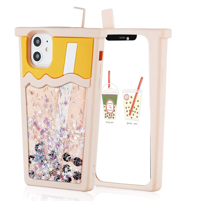 OEM - iPhone 11/XR Mobilskal Boba Milk Tea Glitter - Rosa