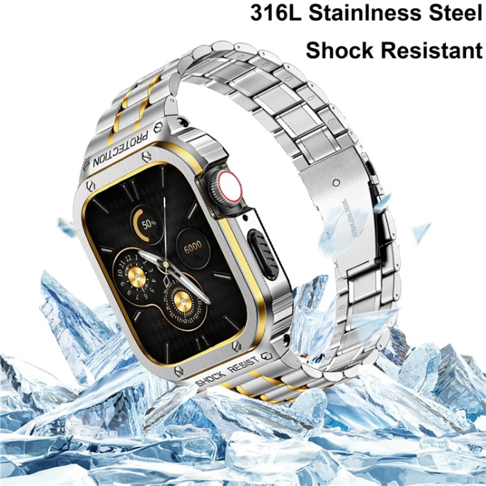 A-One Brand - Apple Watch 6/5/4/SE (44mm) Armband Metall - Silver/Guld