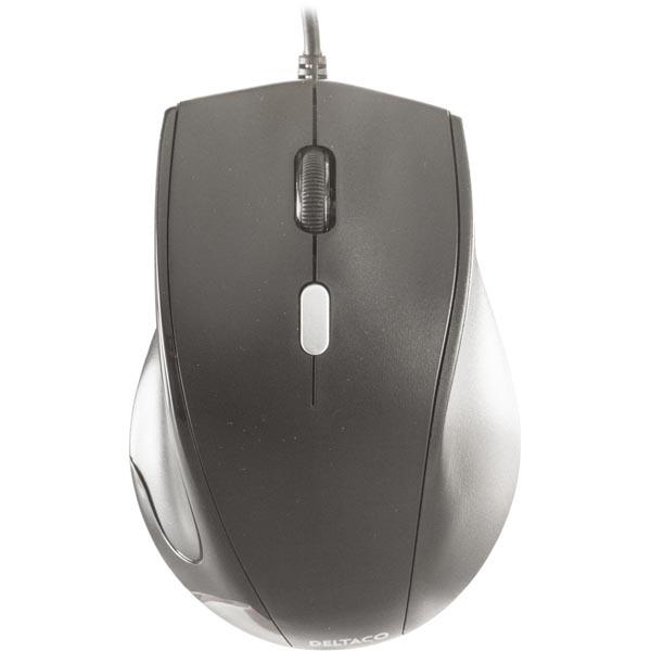 Deltaco optisk mus, 3 knappar med scroll, ergonomisk form - Svart