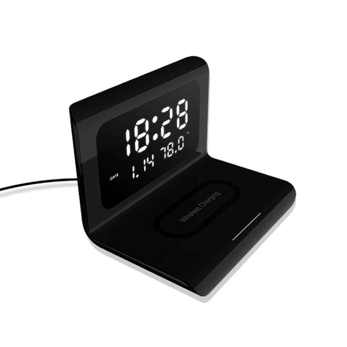 OEM - LED Väckarklocka med QI Trådlös Laddare - Svart