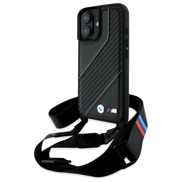 BMW iPhone 16 Plus Mobilskal Carbon Stripe & Strap - Svart | 2353 | AlltMobil