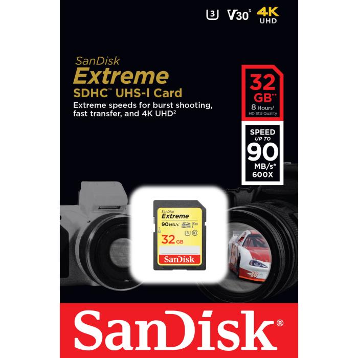 UTGATT5 - SANDISK EXTREME SDHC UHS-I CARD 32GB V30