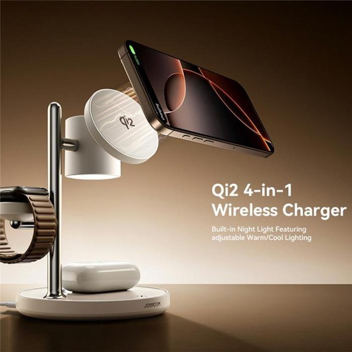 Joyroom - JOYROOM Qi2 Magnetisk Trådlös Laddare iPhone, Apple Watch, Airpods - Vit