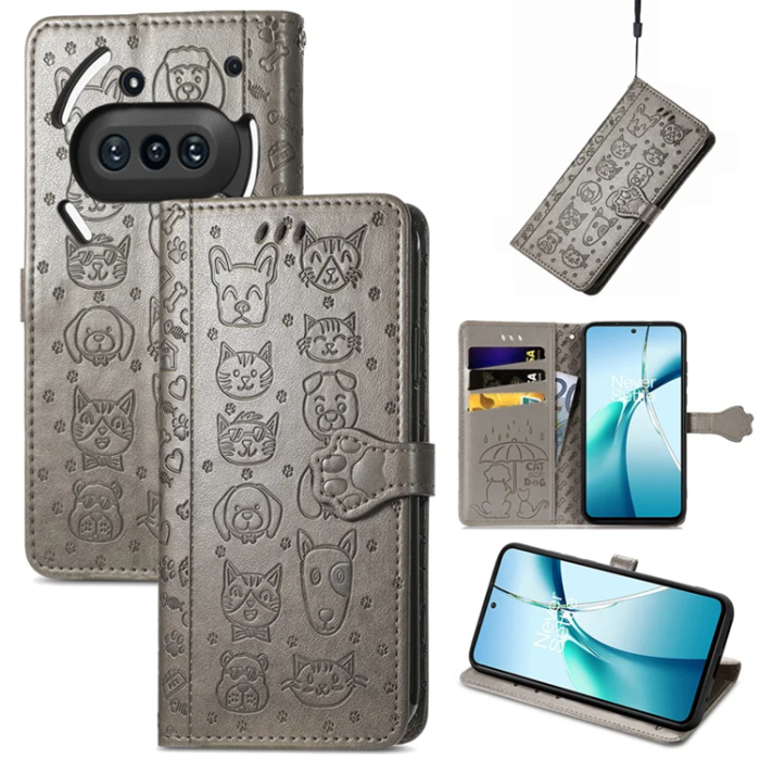 A-One Brand - Nothing Phone (3a) Plånboksfodral Cat Dog Pattern - Grå