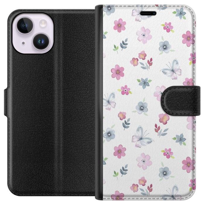 iSecrets - Plånboksfodral till Apple iPhone 14 med Blommor och fjärillar