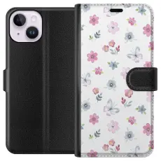 Gustaf - Pl&aring;nboksfodral till Apple iPhone 14 med Blommor och fj&auml;rillar