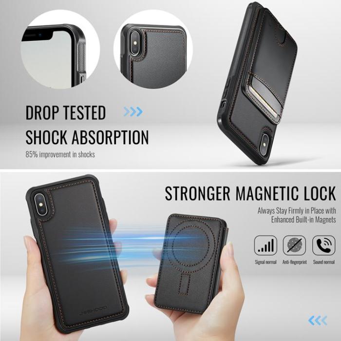 OEM - JEEHOOD iPhone X/XS Mobilskal KonstLäder MagSafe med Kortfack - Svart